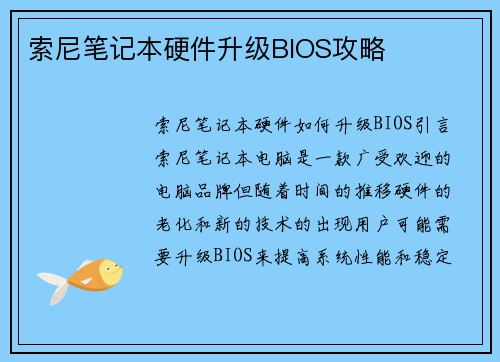 索尼笔记本硬件升级BIOS攻略